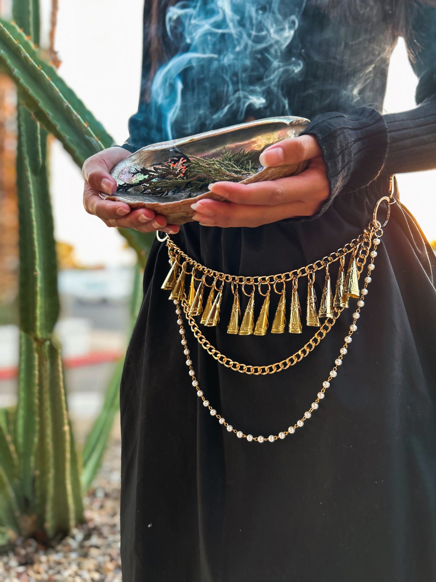 Small Brass Jingle Chain with Faux Pearls