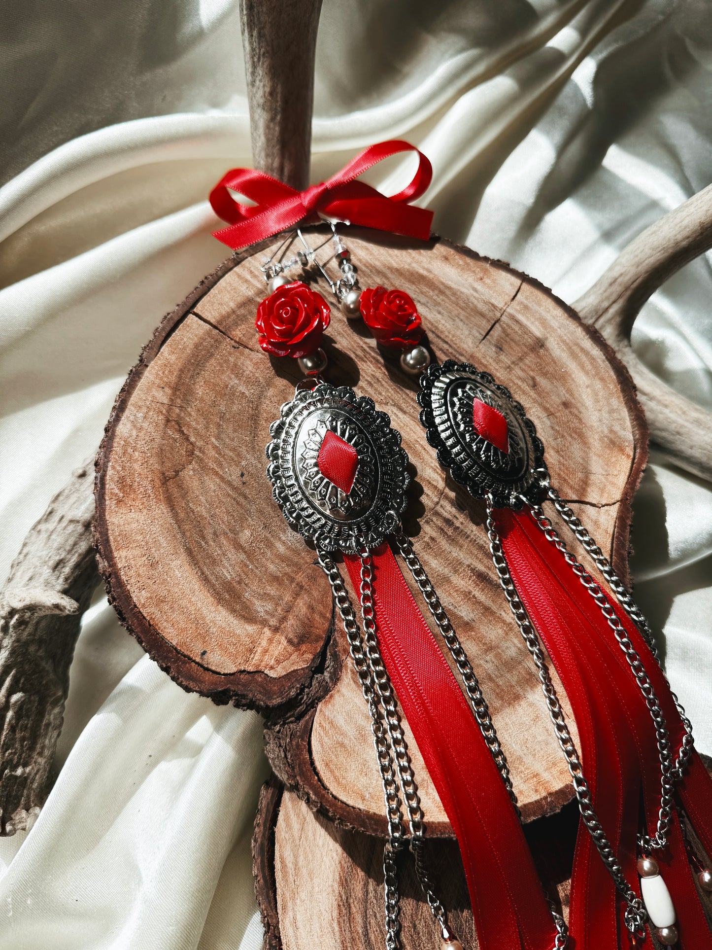 I Wish You Roses Concho Earrings with Glass and Fresh Water Pearls