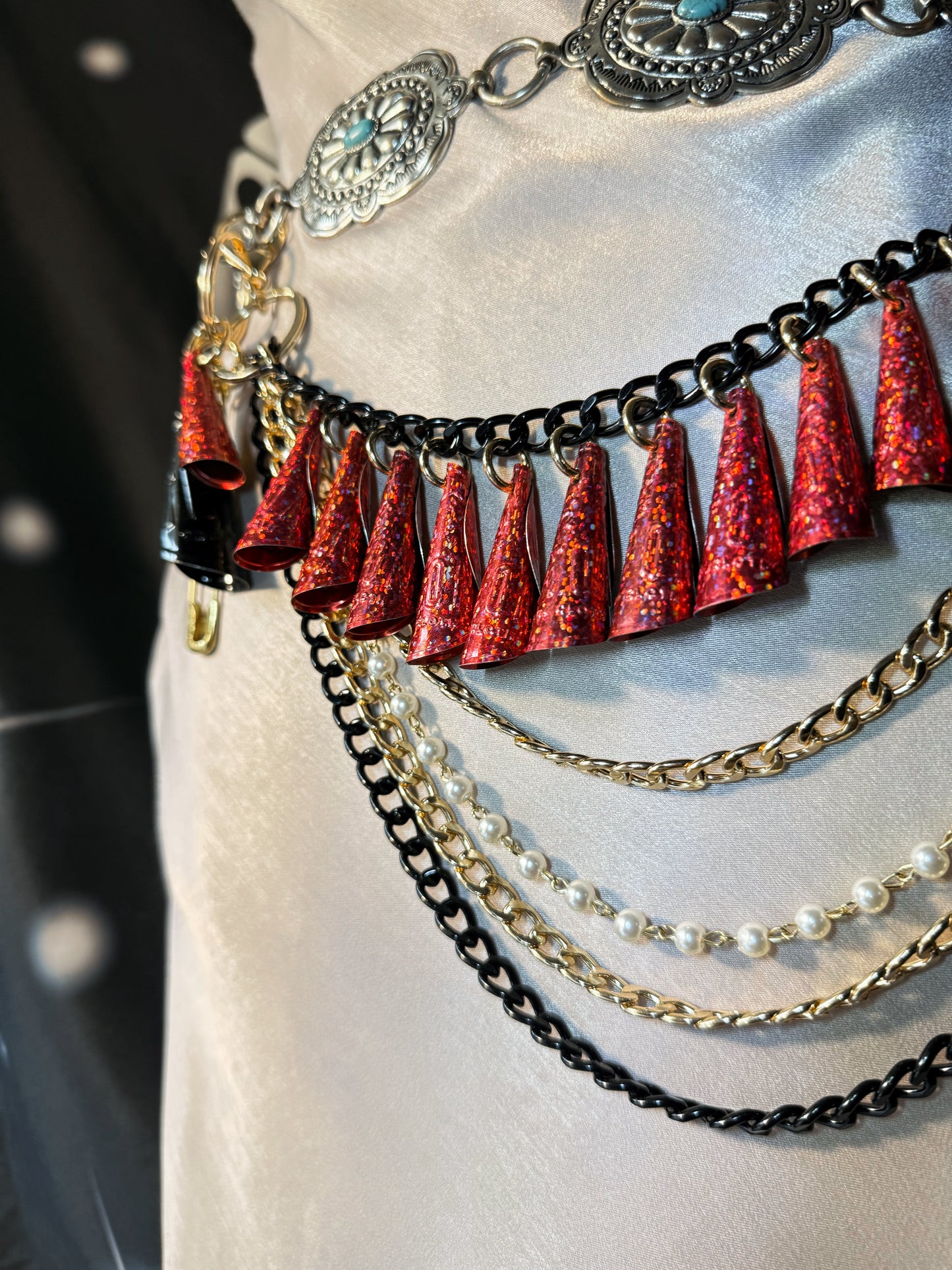 Layered Red Glitter Jingle Chain • belt not included
