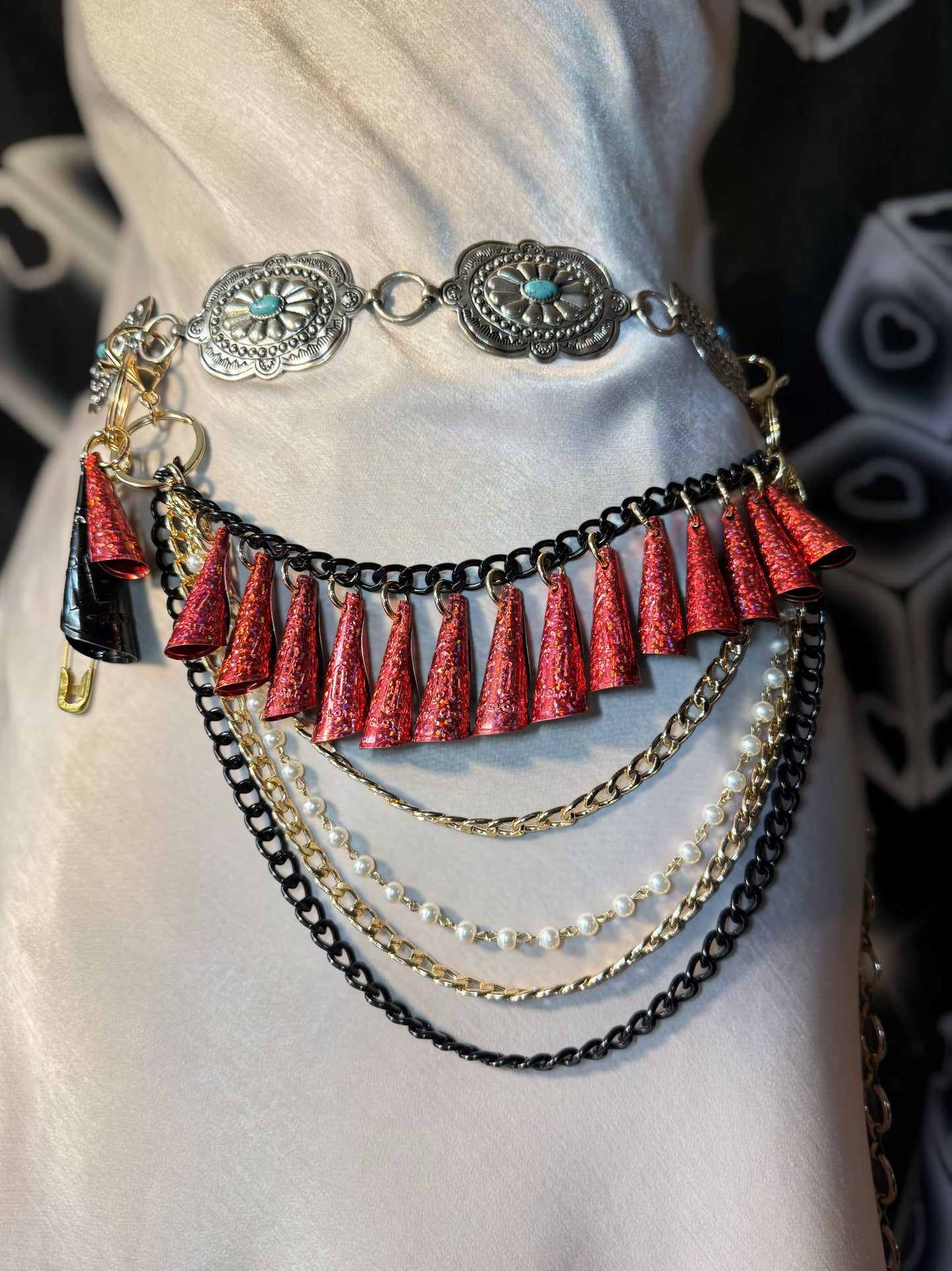 Layered Red Glitter Jingle Chain • belt not included