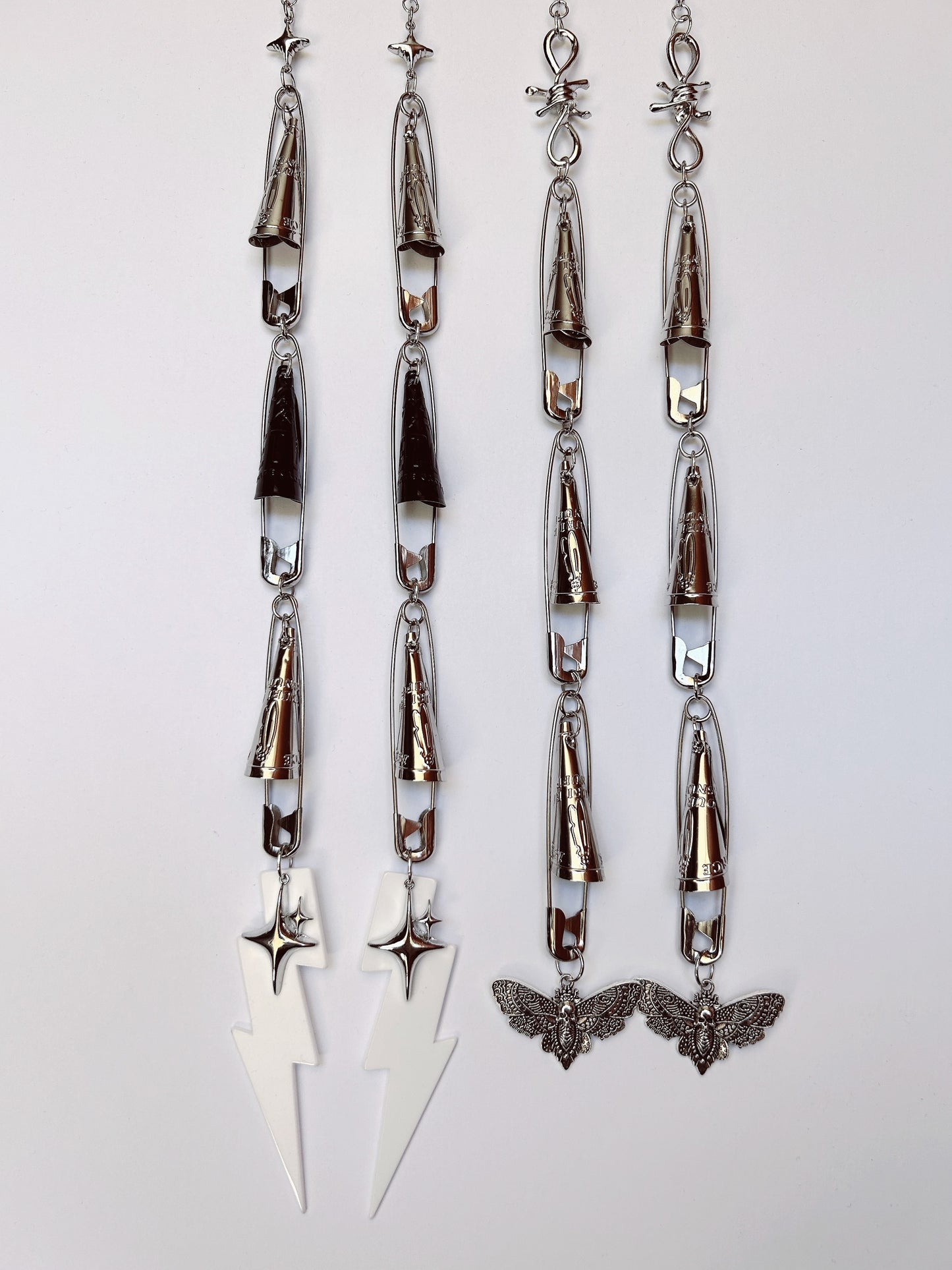 Set 2 • DEATH MOTH three tiered safety pin jingle earringsp