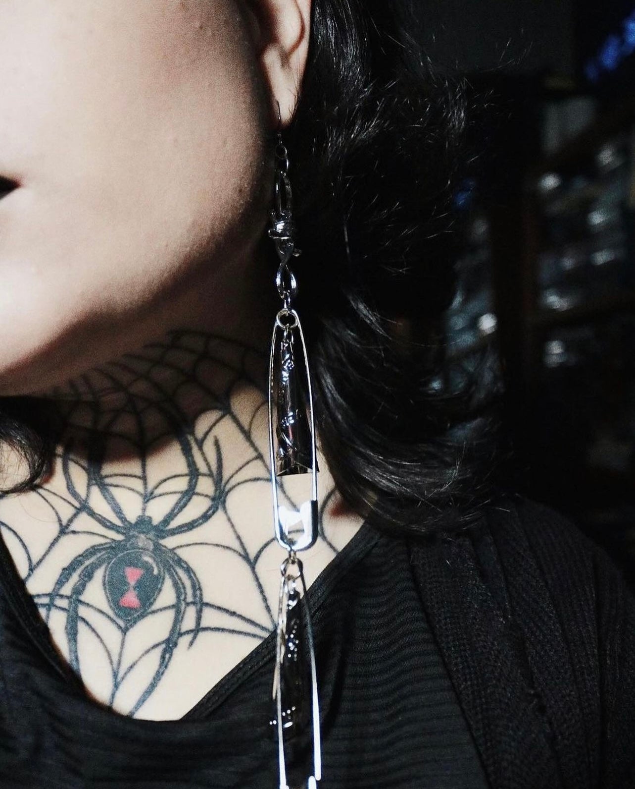 Set 2 • DEATH MOTH three tiered safety pin jingle earringsp