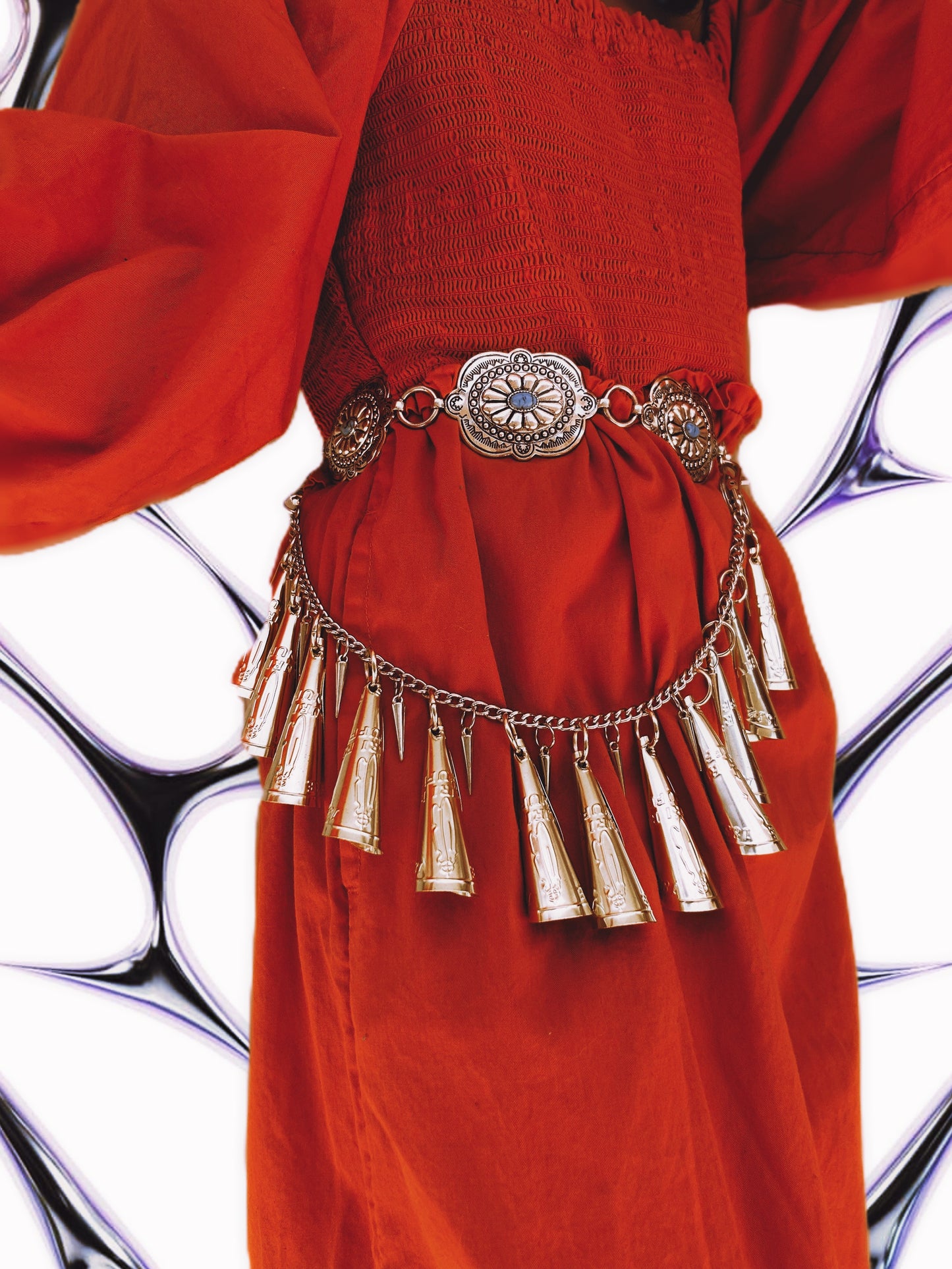 44cm Silver Chain with Brass Cones & Acrylic Gold Spikes