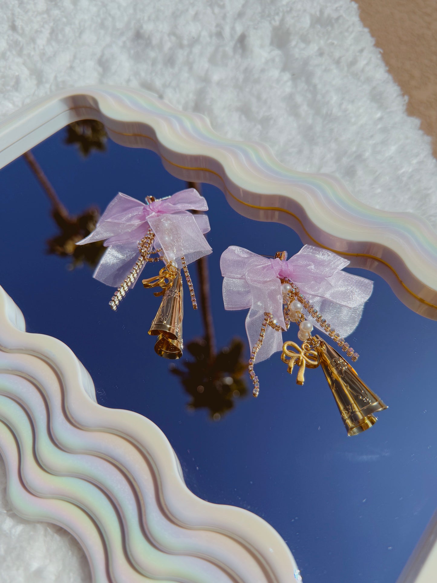 Purple Bow Drop Earrings in Gold