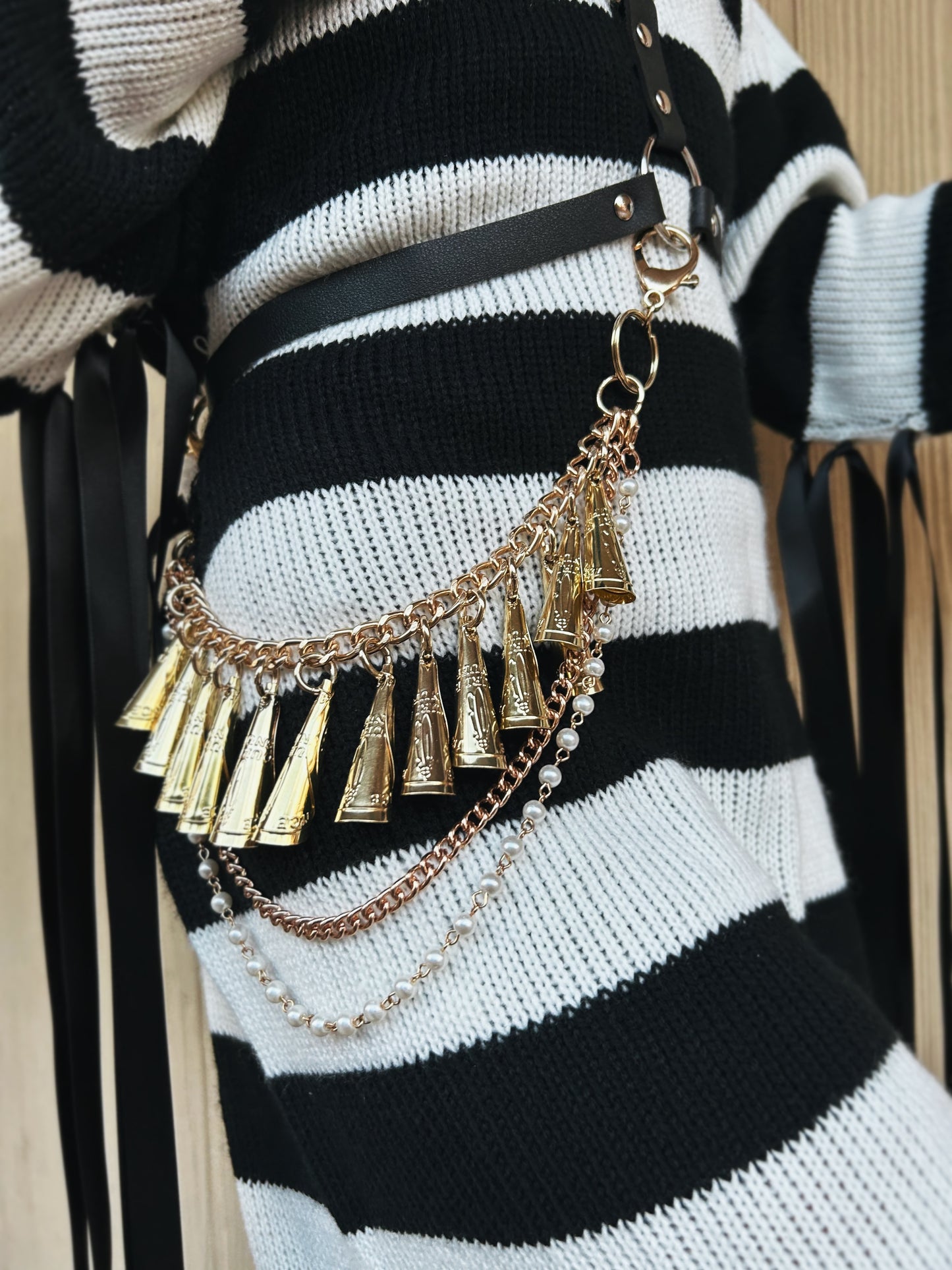 Small Brass Jingle Chain with Faux Pearls