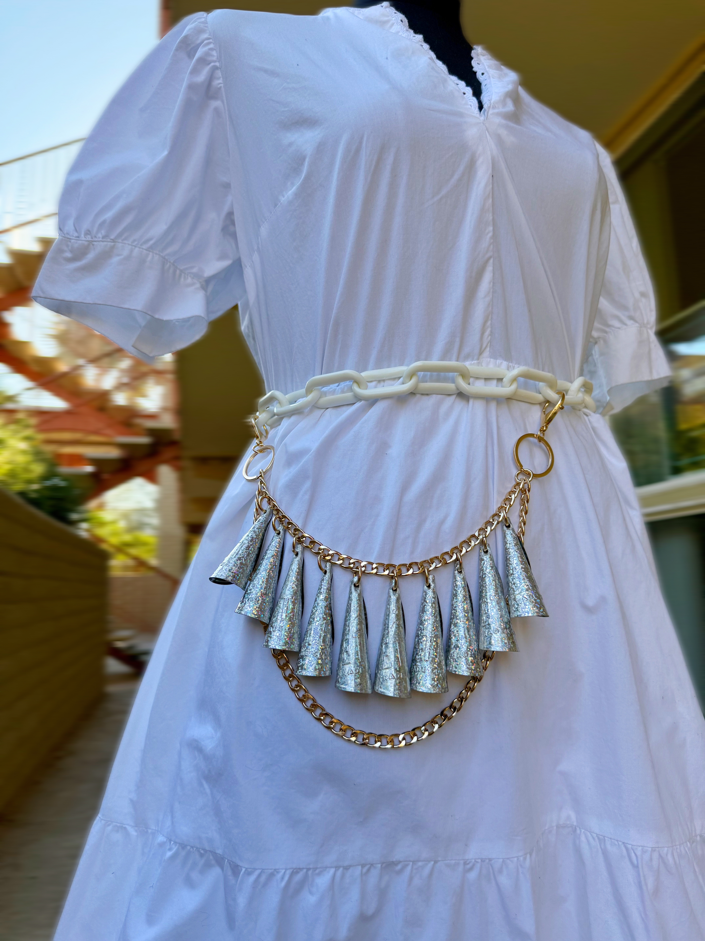 Minimal Silver Glitter Jingle Chain on Gold