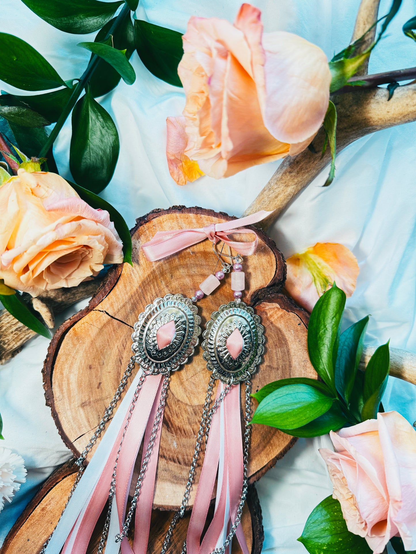Moth To The Flvme Concho Earrings xl set • Rose Quartz