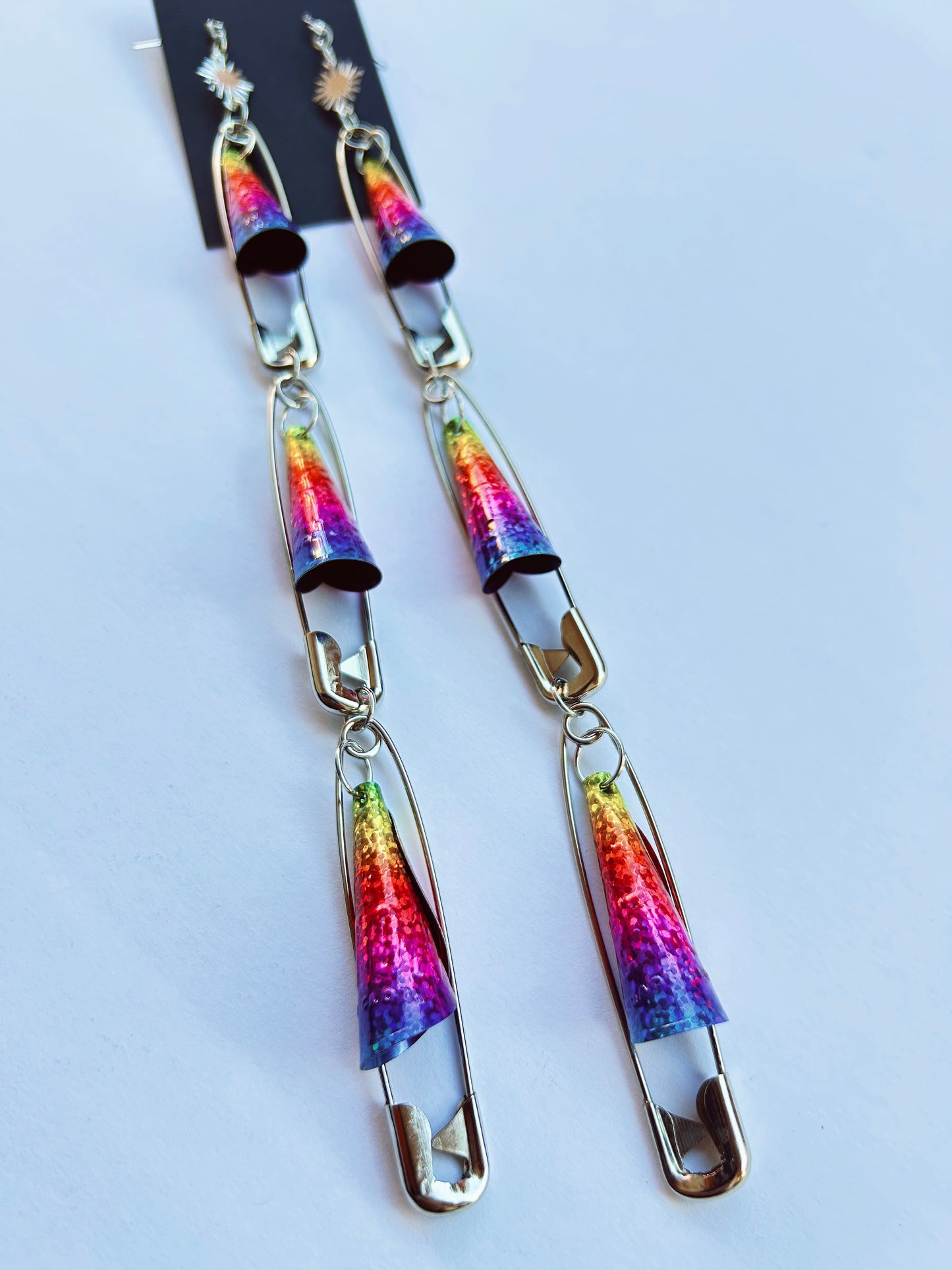 CYBER MOMDAY DISCOUNTED ⚡️Three Tiered Rainbow Safety Pin Jingle Earrings