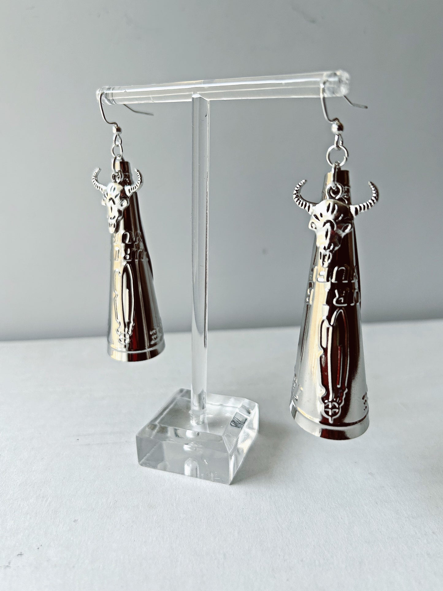 Large Silver Jingle Earrings with Cattle Head Charms