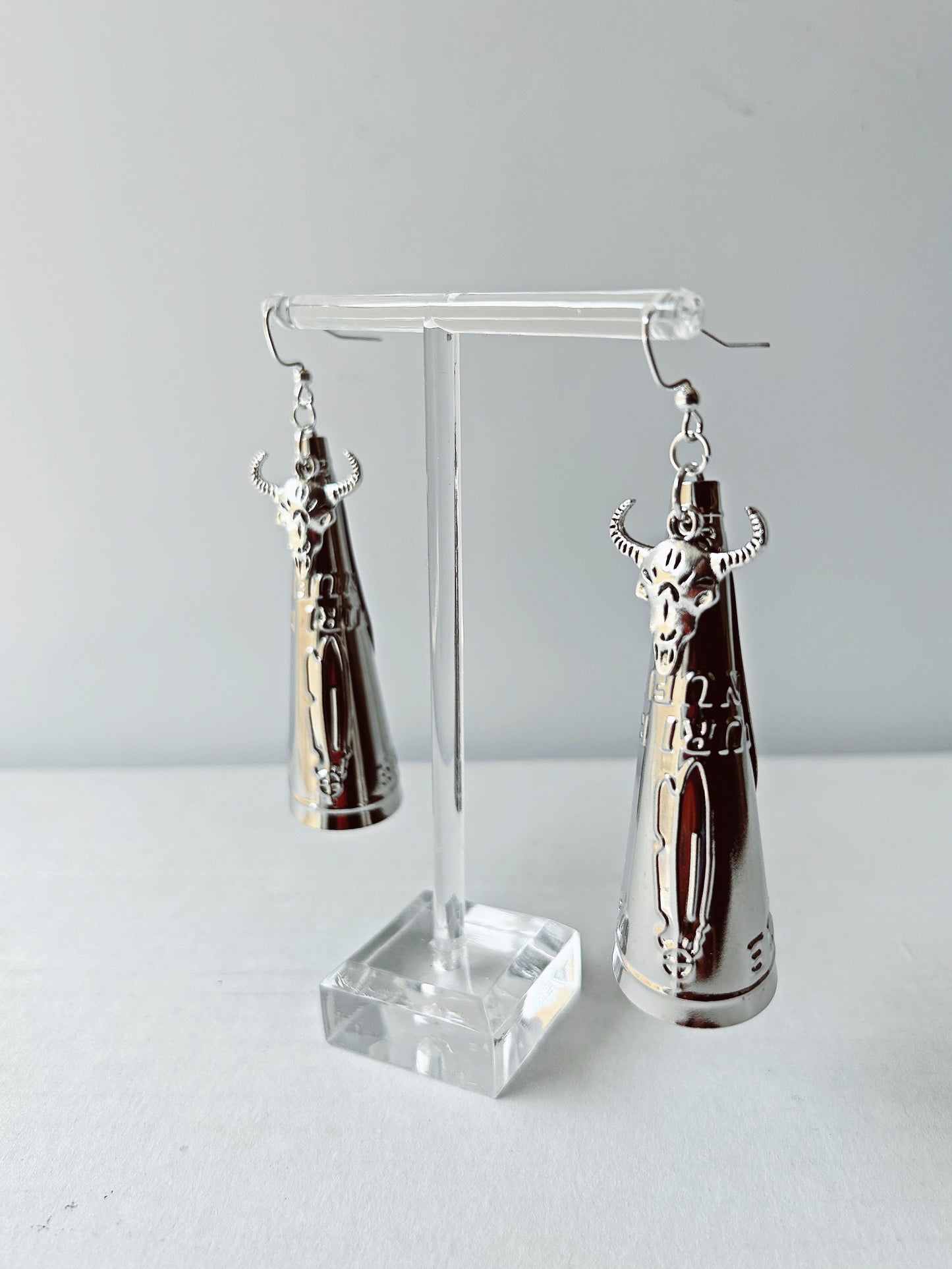 Large Silver Jingle Earrings with Cattle Head Charms