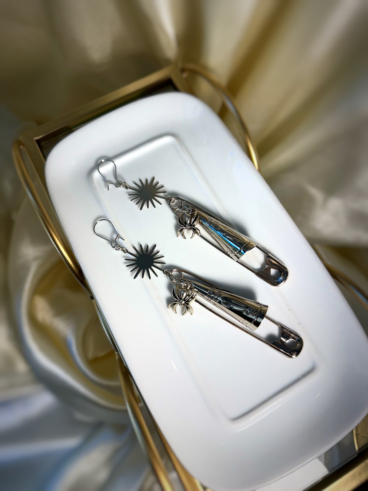 Spider Safety Pin Jingle Earrings