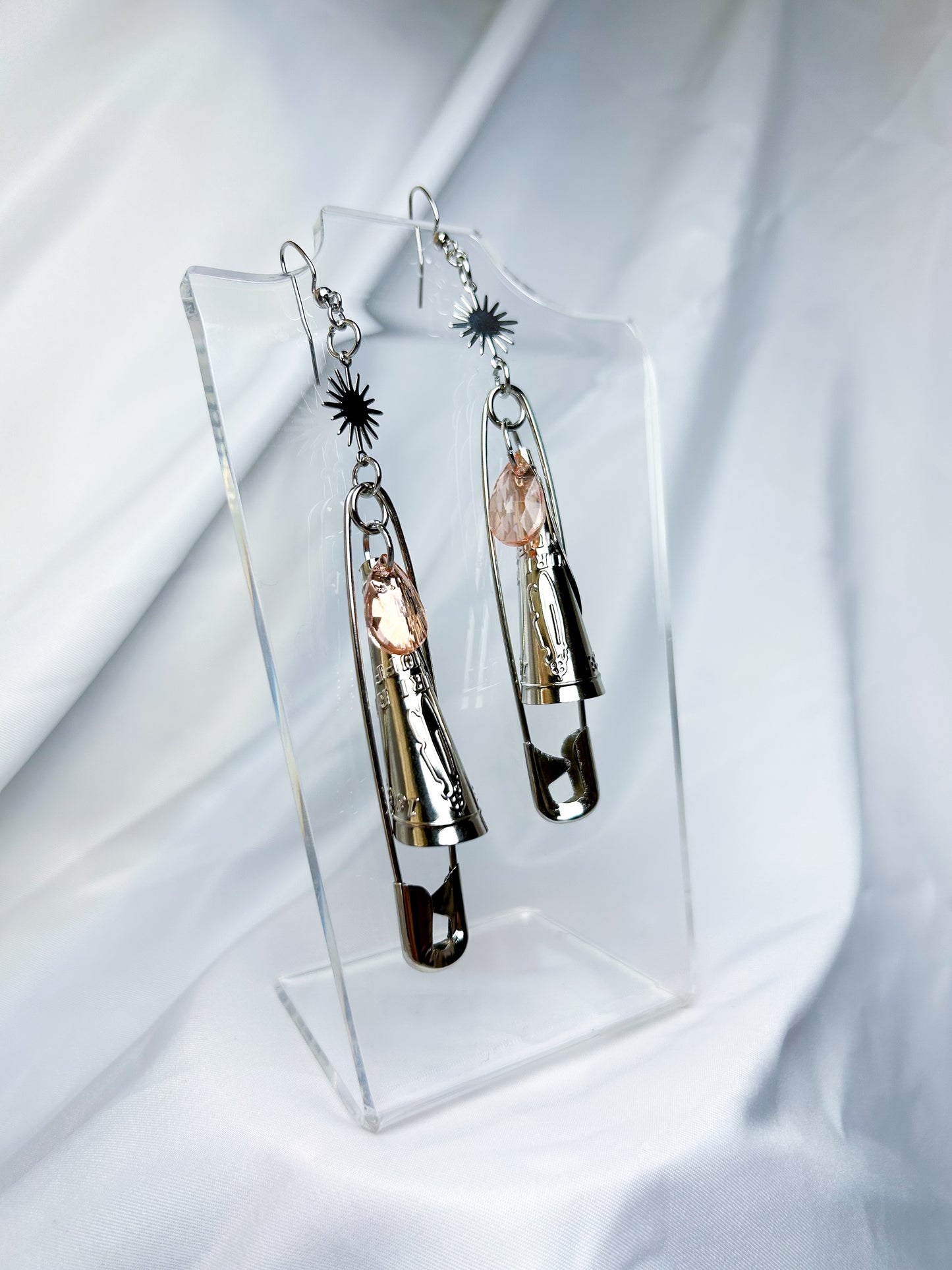 Safety Pin Jingle Earrings with Crystal Embellishments