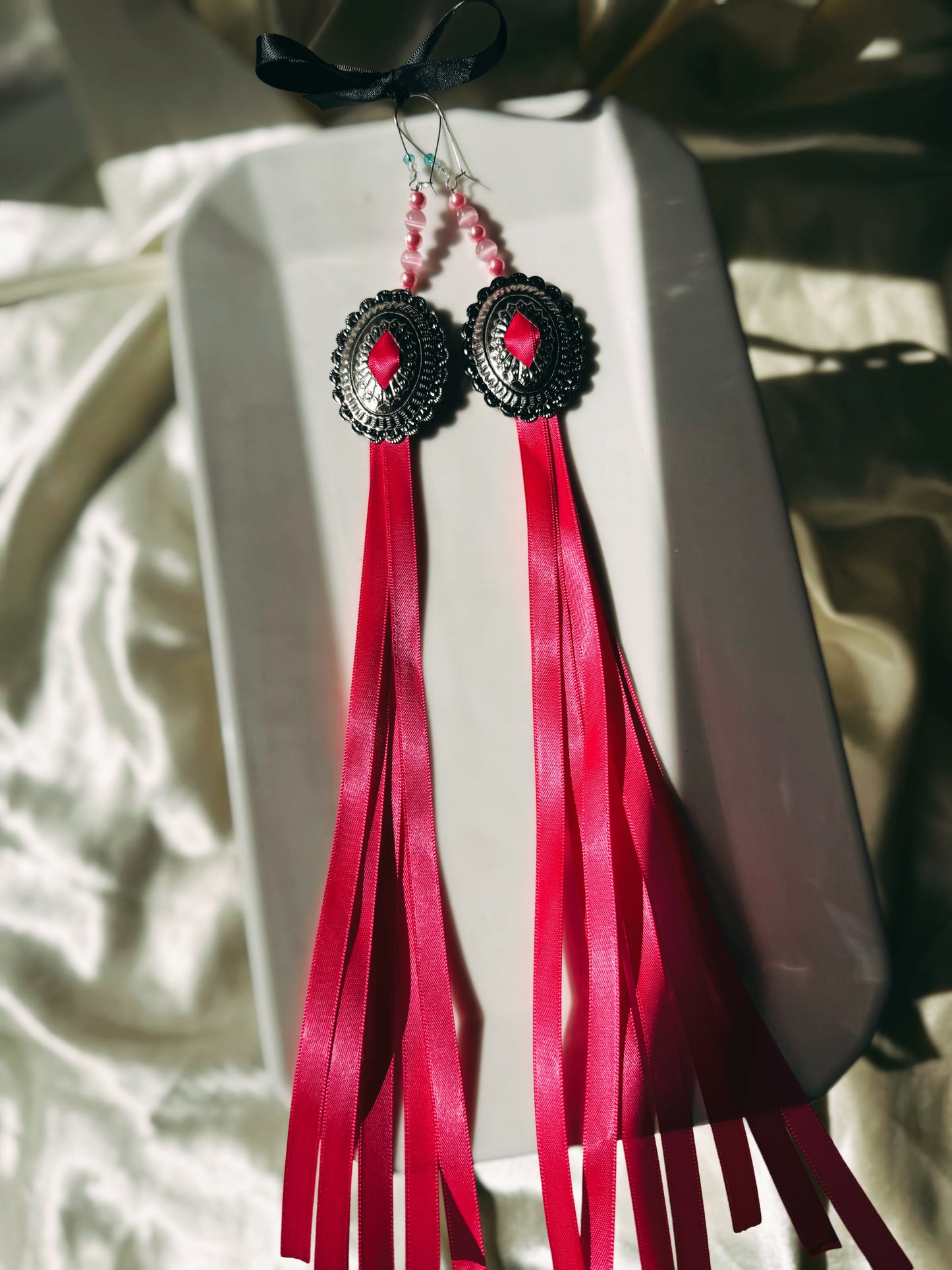 Concho Earrings with Pink Ribbon