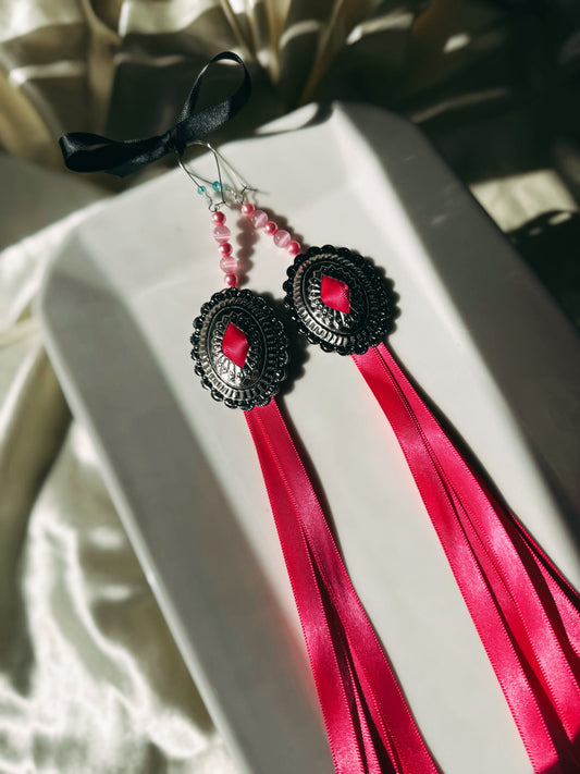 Concho Earrings with Pink Ribbon