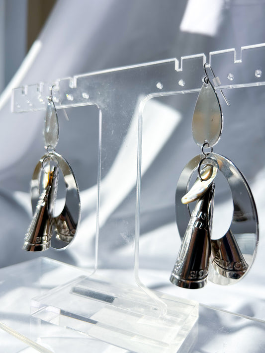 Minimalist Silver Cone Earrings with Abalone