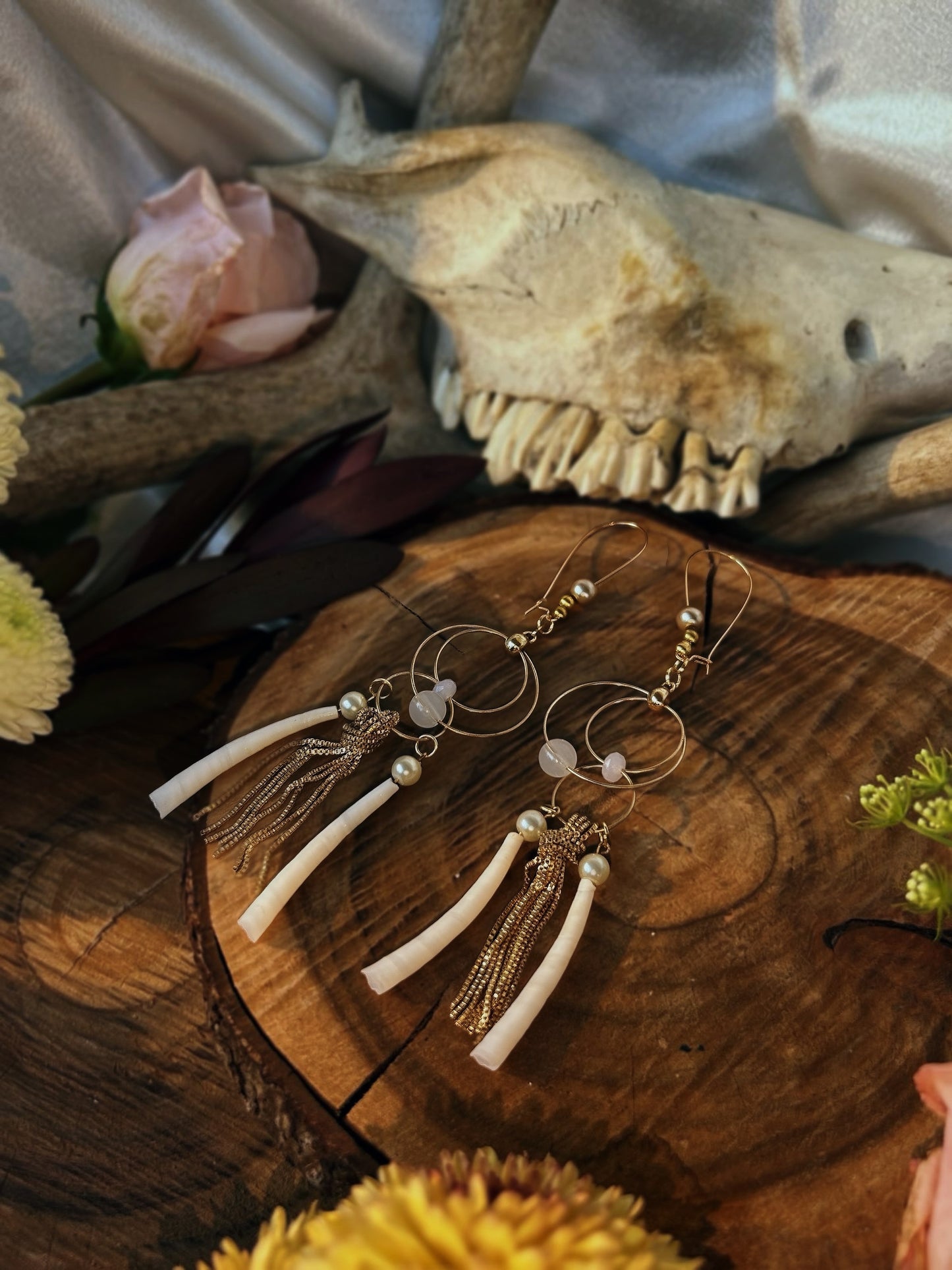Dentalium Tassel Drop Earrings