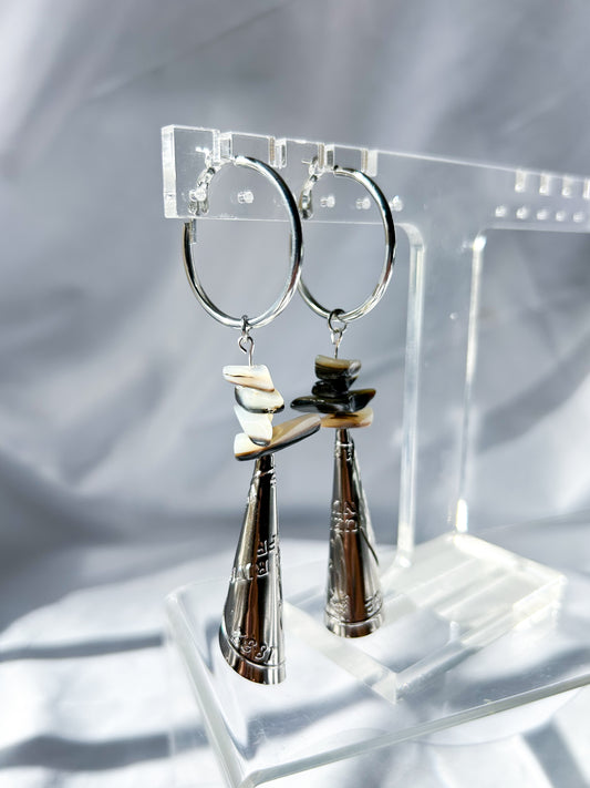 Small Hoop Earrings with Silver Cone and Abalone