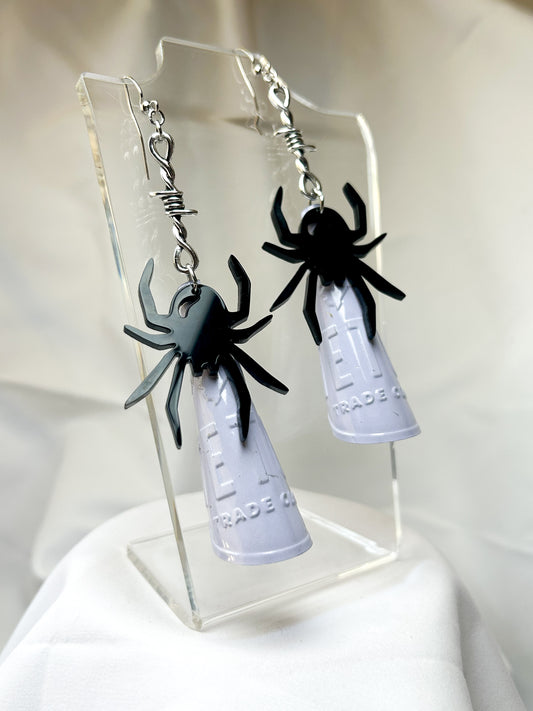 Spider Jingle Earrings on White Cones