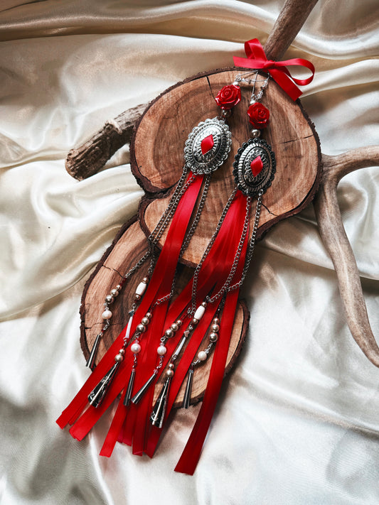 I Wish You Roses Concho Earrings with Glass and Fresh Water Pearls