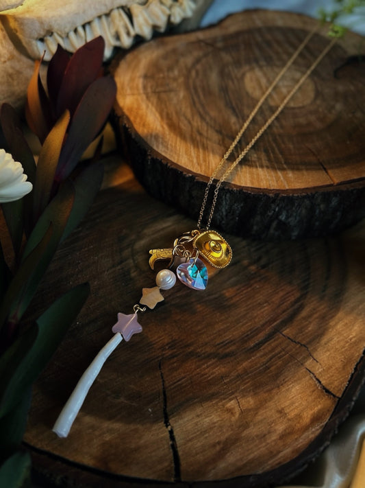 Cowboy, Take Me Away Necklace with Dentalium Shell Stars and Charms