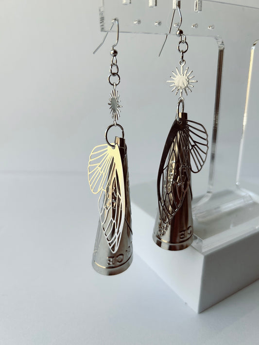 Silver Jingle Cone Earrings with Butterfly Wings