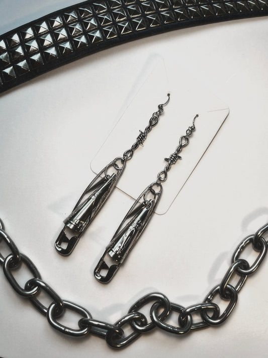 Barbed Wire Safety Pin Jingle Earrings