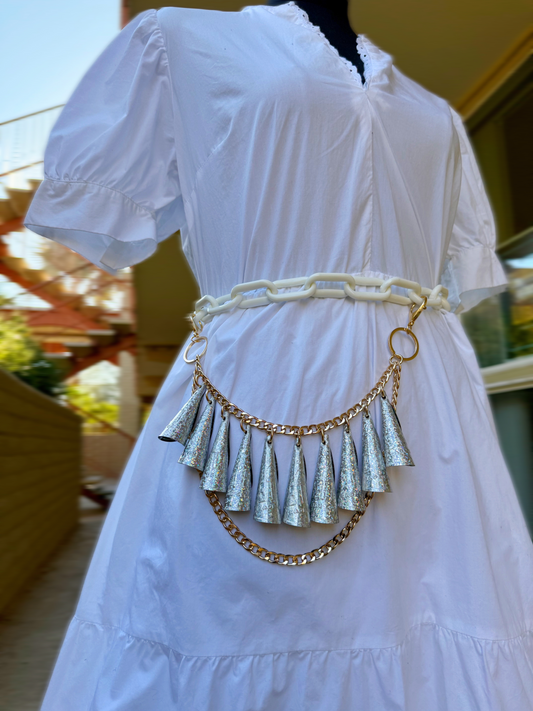 Minimal Silver Glitter Jingle Chain on Gold