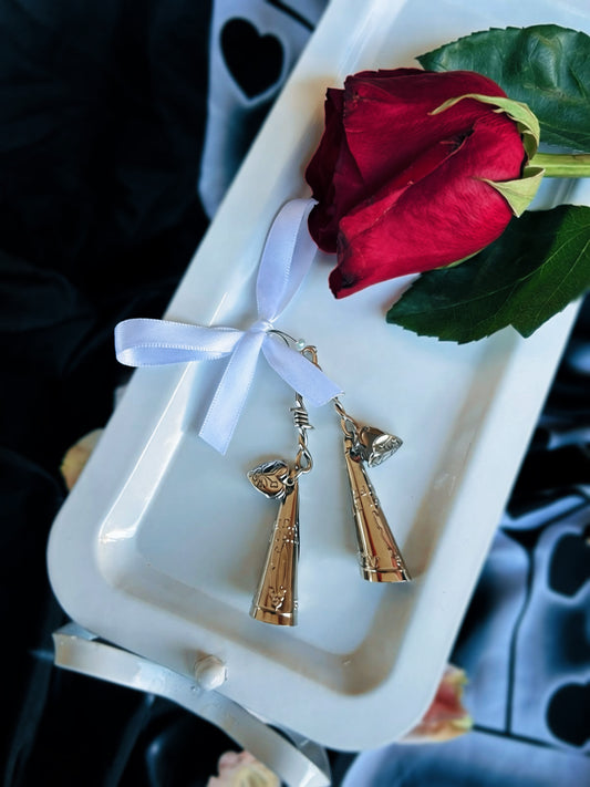 Barbed wire jingle earrings with heart lockets