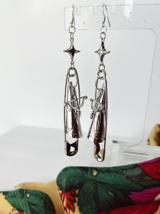 Bow and Arrow Safety Pin Jingle Earrings