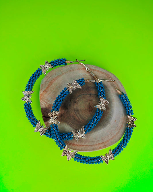 Gold Butterfly Hoops with Turquoise Plated Beads